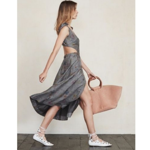 Reformation Dresses & Skirts - Reformation Gisela Dress Grey Floral Tie Shoulder Cutout Buttondown 2
